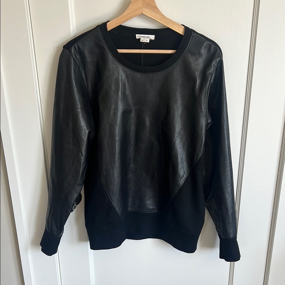 Helmet lang Black Leather-Front Sweatshirt